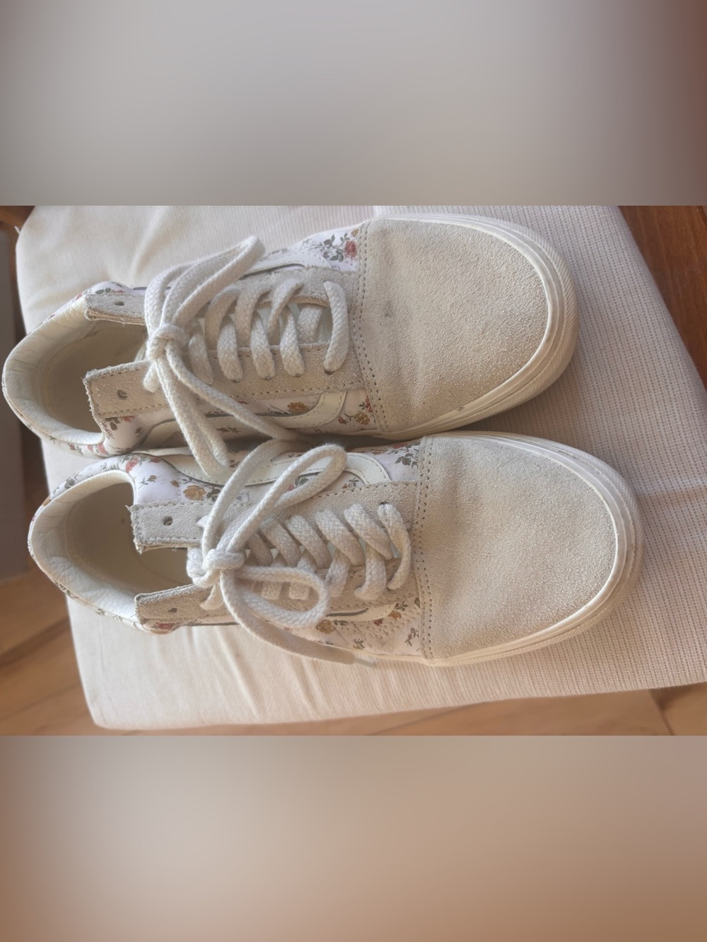 Vans Women's Cream Suede Sneakers with Floral Panels